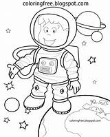 Astronaut Coloring Drawing Solar System Space Color Pages Simple Kids Printable Planets Preschool Cartoon Planet Spaceman Print Getdrawings Spaceship Sketch sketch template
