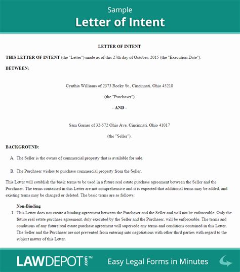 letter  intent  rent property