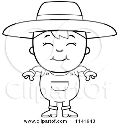 cartoon clipart   black  white smiling farmer boy vector