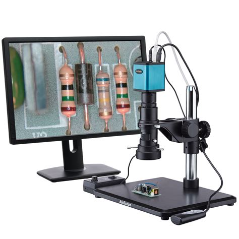 amscope industrial inspection zoom monocular microscope  auto focus p hdmi camera