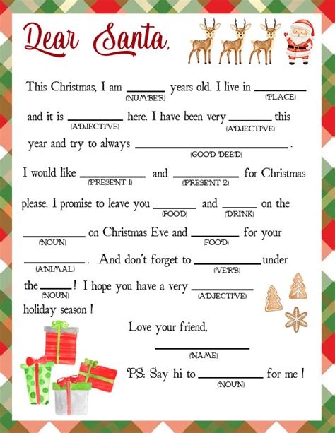 printable mad libs santa letter  kids   love  food