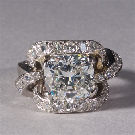 fine cushion cut diamond ring manhattan art  antiques center