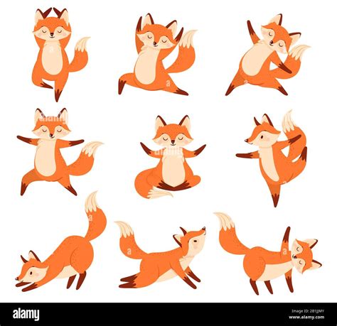 cartoon fox  yoga poses healthy gymnastics breathing exercises
