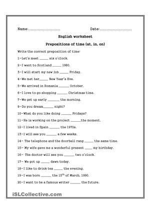 preposition  time worksheet  grade  worksheet today