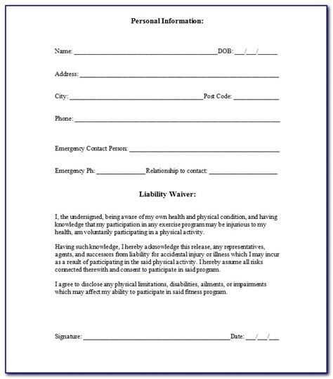 personal trainer waiver form template