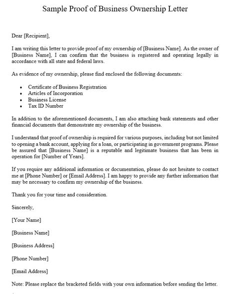 proof  business ownership letter sample culturo pedia