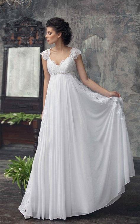 empire cap sleeve chiffon dress with pleats and appliques