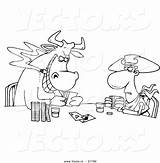 Cowboy Coloring Cartoon Poker Bull Playing Vector Outlined Leishman Ron Royalty sketch template
