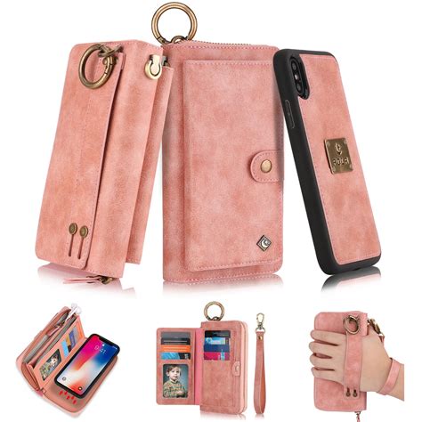 iphone xs wallet detachable case iphone  case dteck weave style zipper purse phone case