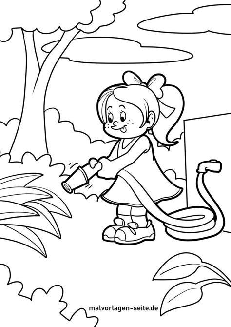 coloring page watering flowers  coloring pages