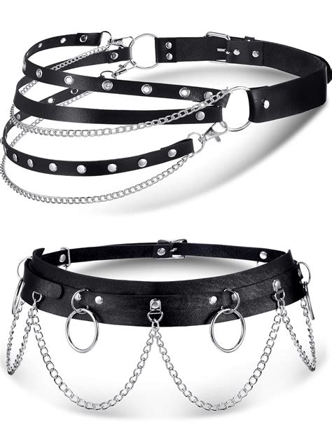 buy  pieces punk waist chain gothic punk waist belt faux leather belt  chains adjustable