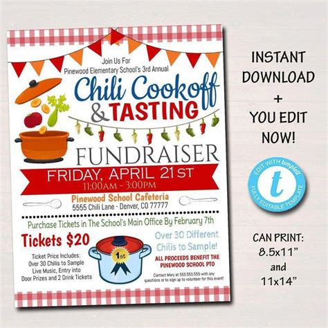 chili cookoff tasting dinner fundraiser event flyer editable template