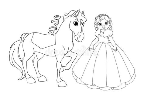 cute princess  horse coloring book page stock vector illustration