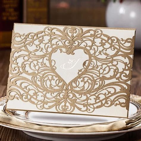 pcs sample cutting golden laser heart shaped wedding invitation cards