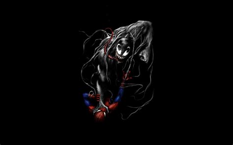 download 3840x2400 venom and spider man fight black and dark minimal