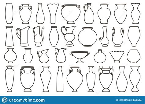 outline vases  amphora collection vector linear stock vector
