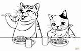 Coloring Cats Eating Noodles Pages Cat Printable Drawing Categories sketch template