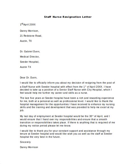 resignation letter format nursing sample resignation letter bankhomecom
