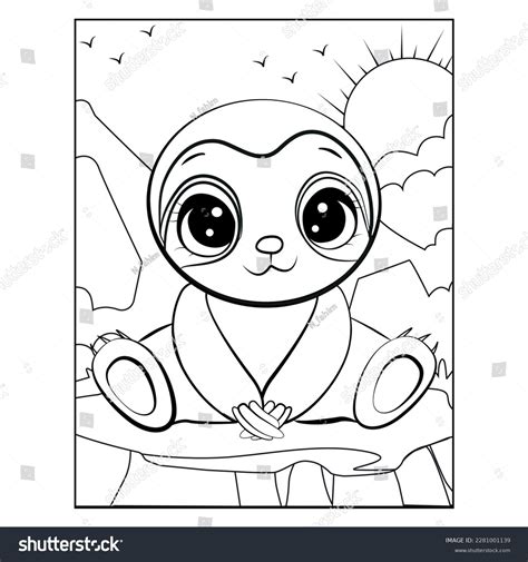 coloring page cute sloth monochrome vector stock vector royalty