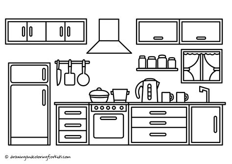 coloring page kitchen drawing kitchen cabinets kitchen coloring