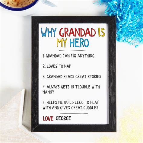 personalised why grandad grandpa is my hero print by