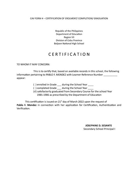 cav form    cav form  certification  erolment