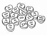 Candy Hearts Coloring Heart Printable Valentine Color sketch template