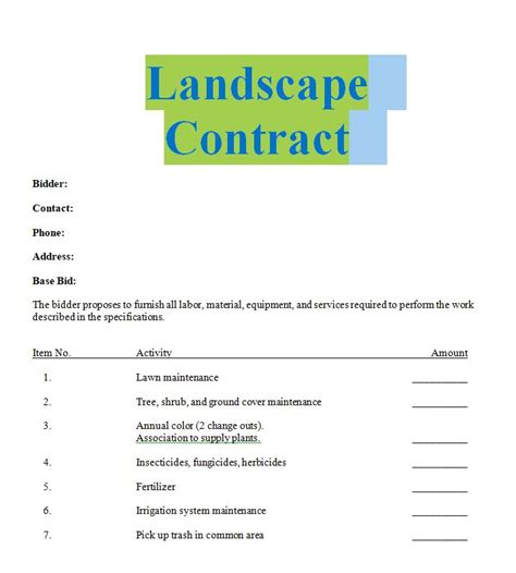 landscaping contract sample contracts contract templates business