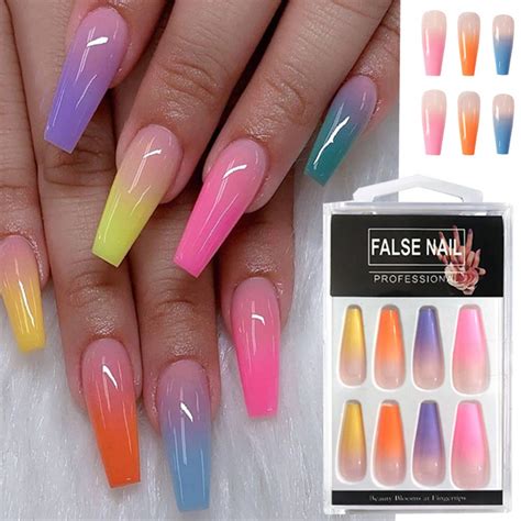 acrylic candy color finish nail art tips colorful fake nails artificial