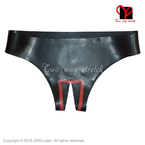 Black And Red Trims Sexy Latex Underwear Crotchless Rubber Briefs