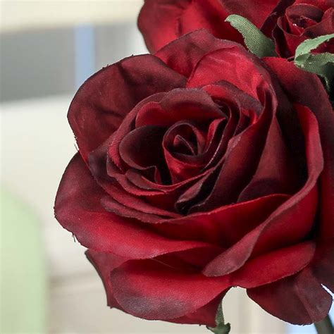 Deep Red Artificial Rose Nosegay Bouquet Bushes And