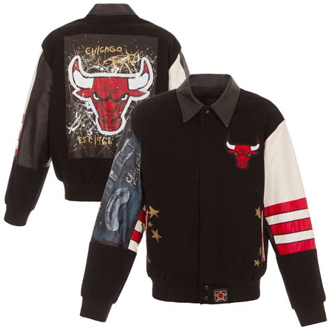 chicago bulls jh design hand painted leather jacket black jh