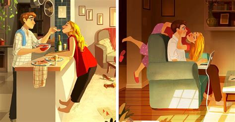 Relationship Drawings Capture The Intimate Moments Of A Couple In Love