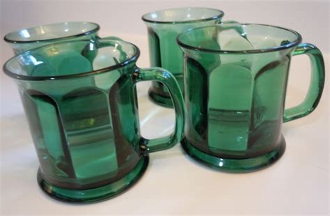 Green Glass Paneled Mugs Coffee Tea Beer Made In Usa Usa Mugs Green