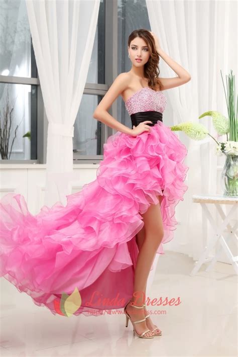 cute hot pink high low prom dresses with diamonds hot pink
