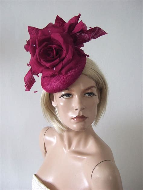 cerise silk rose smartie headpiece ascot hat from dress 2 impress