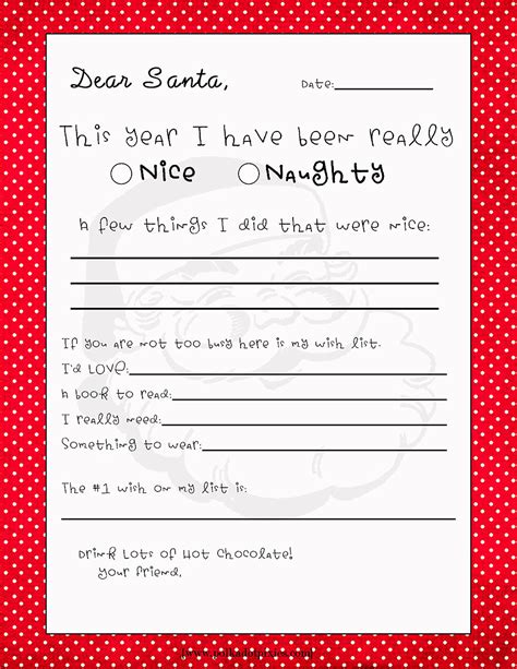 dear santa letter template  kindergarten