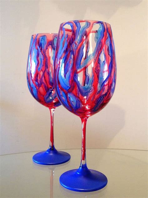 Hand Made Red And Blue Abstract Swirl Design Red Wine