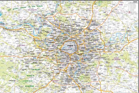 large detailed road map   environs  paris city paris city large