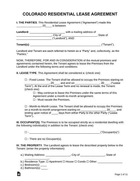 colorado standard residential lease agreement template word