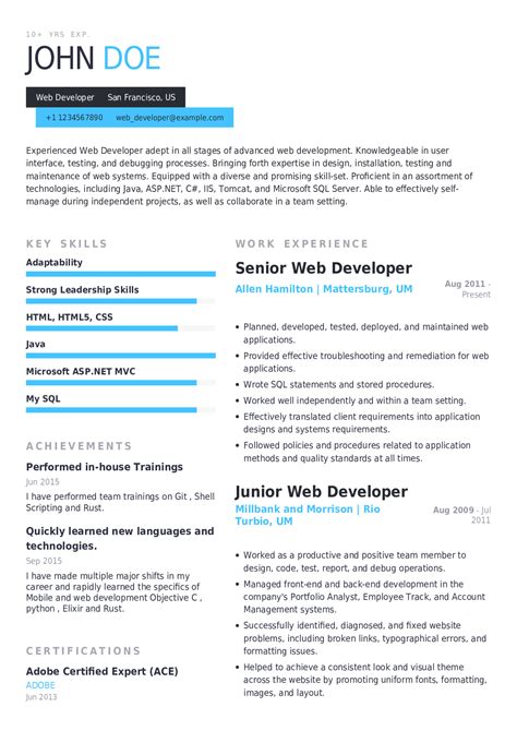 web developer resume sample