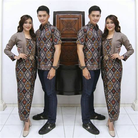 Jual Setelan Kebaya Batik Couple Grey Baju Batik Pasangan Model Terbaru