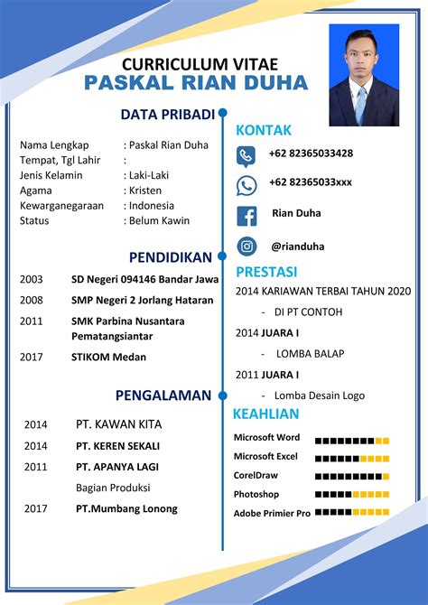 contoh cv lamaran kerja  baik  benar