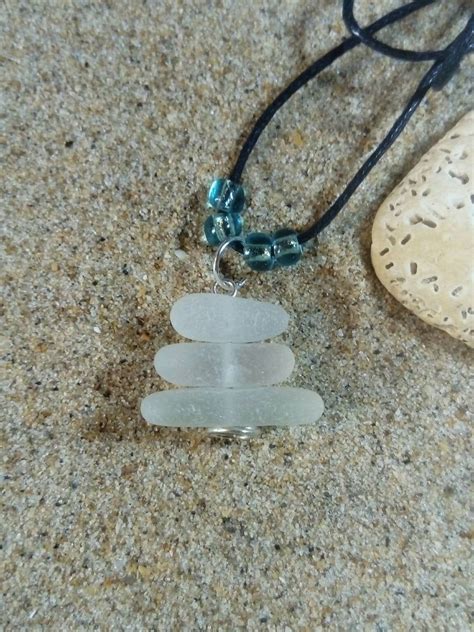 Handmade Unique Stacked Sea Glass Seaglass Pebble Pendant Necklace