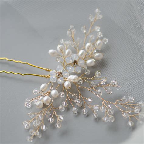 Swarovski Clusters And Pearls Bridal Hair Pin Handmade Headpiece