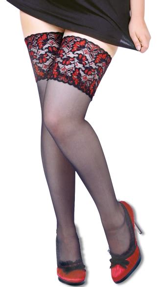 plus size deluxe black thigh highs with lace plus size red lace top