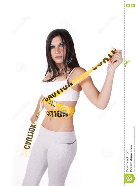 woman sports bra caution tape stock image image  person energy