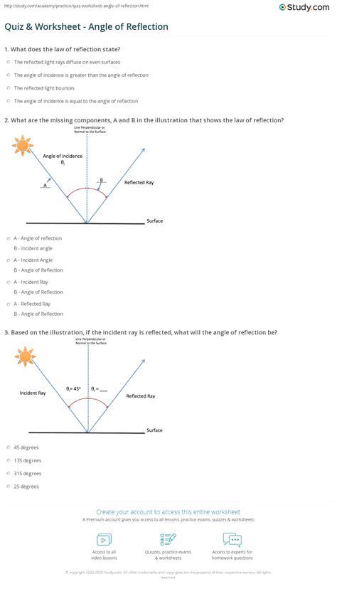 quiz worksheet angle  reflection studycom