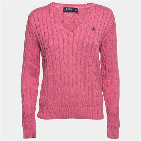 Polo Ralph Lauren Pink Cable Knit V Neck Sweater L Polo Ralph Lauren