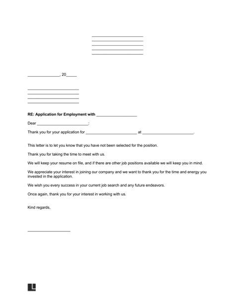 employment rejection letter template  word